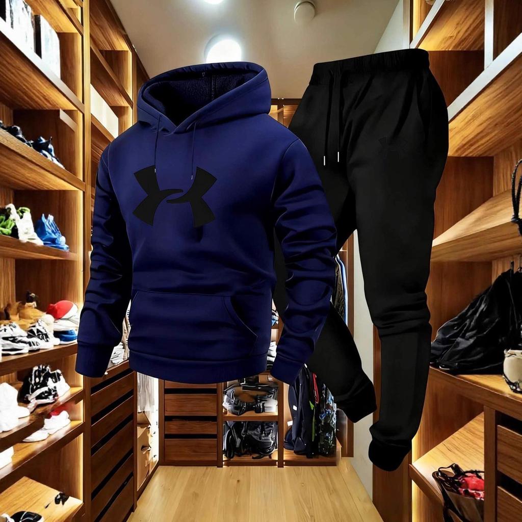 2025 Trendy Men's Warm Hooded Sweatshirt Set for Autumn/Winter