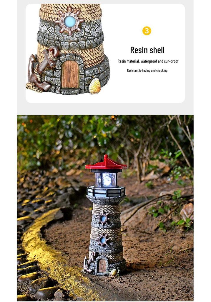 Solar Rotating Lighthouse Resin Decor for Outdoor Landscape and Garden