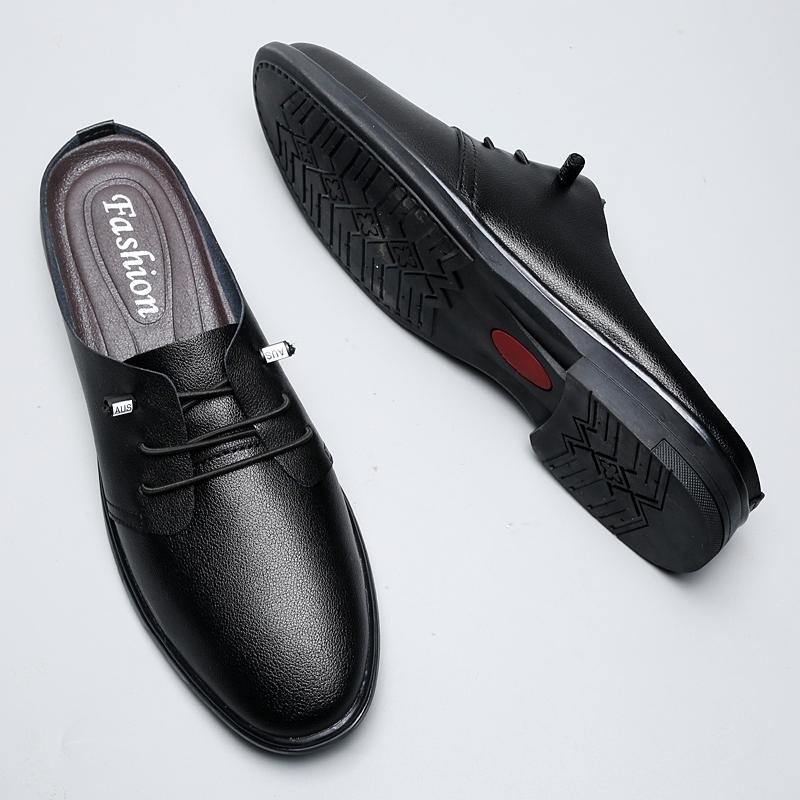 

Мода Лето Новые Мужские Модные Кожаные Туфли на Полукаблуке Черные Белые На Плоской Подошве Однофутовые Удобные Дышащие Брендовые Туфли 37-47 37 чёрный