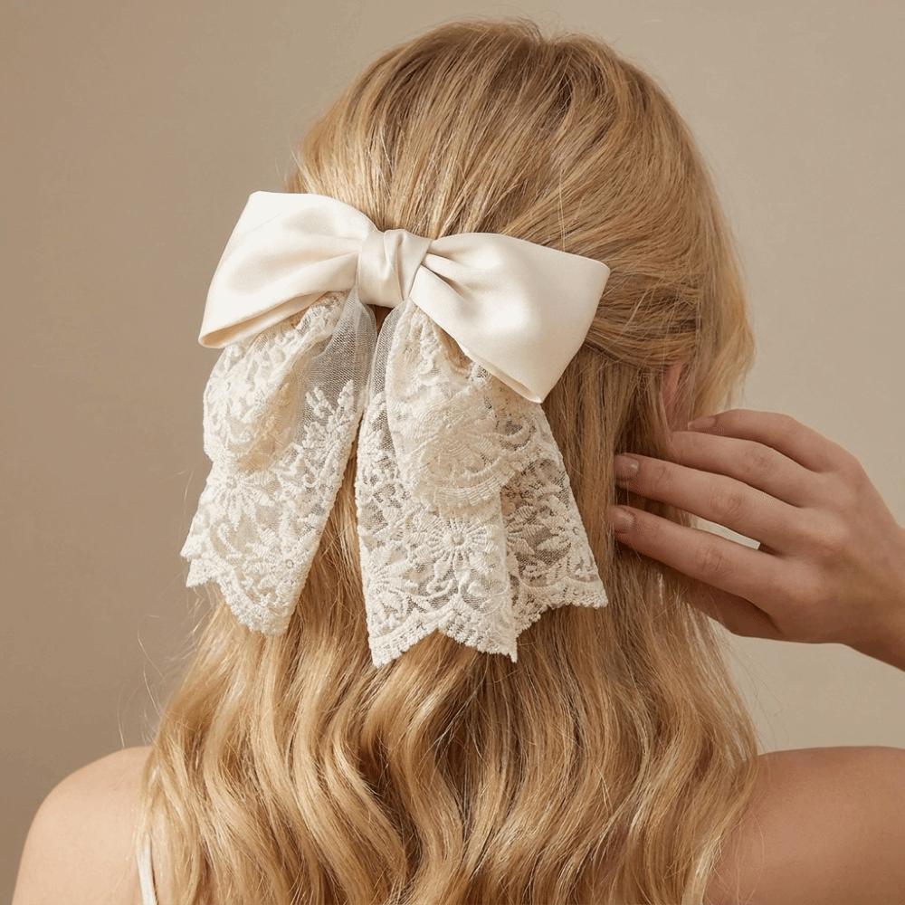 Bowknot French Lace Hair Clip Embroidered Mesh Satin Hair Accessories  Women's Daily