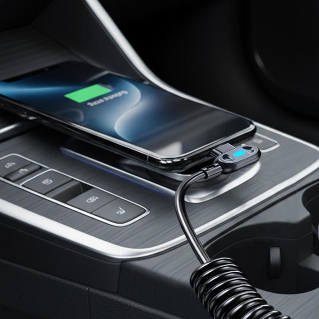 Car Charger Cable Retractable Lighted Coiled Type C Fast Charging Cord for Trailer RV Truck Automotive Sedan Pickup Men Women