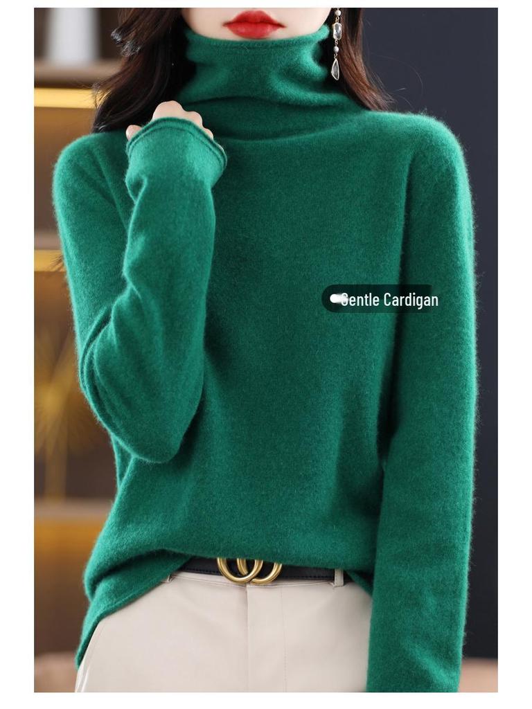 Women's Cowl Neck Wool Sweater: Slimming Autumn/Winter Cashmere Knit Base Layer, Long Sleeve.
