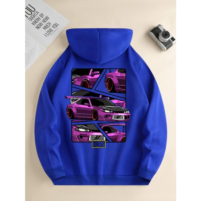 Women's New Fashion Hoodie, Casual Daily Drawstring Hooded Sweatshirt Car Print, Front Kangaroo Pocket, Women's Jacket