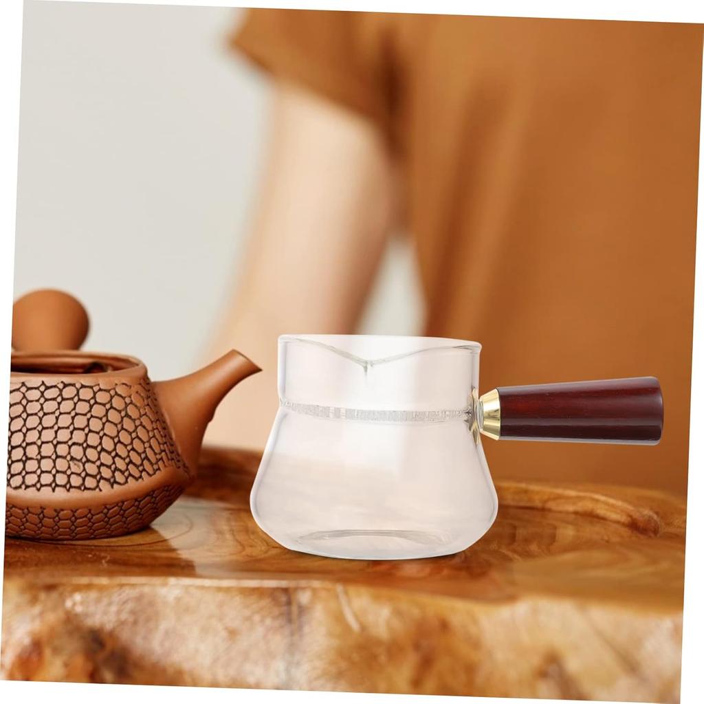 KICHOUSE 1pc Tea Dispenser Cup with Wooden Handle Heat-resistant Public Tea Cup Stylish Teaware Accessory for Home Use Easy Pour Design and Reusable