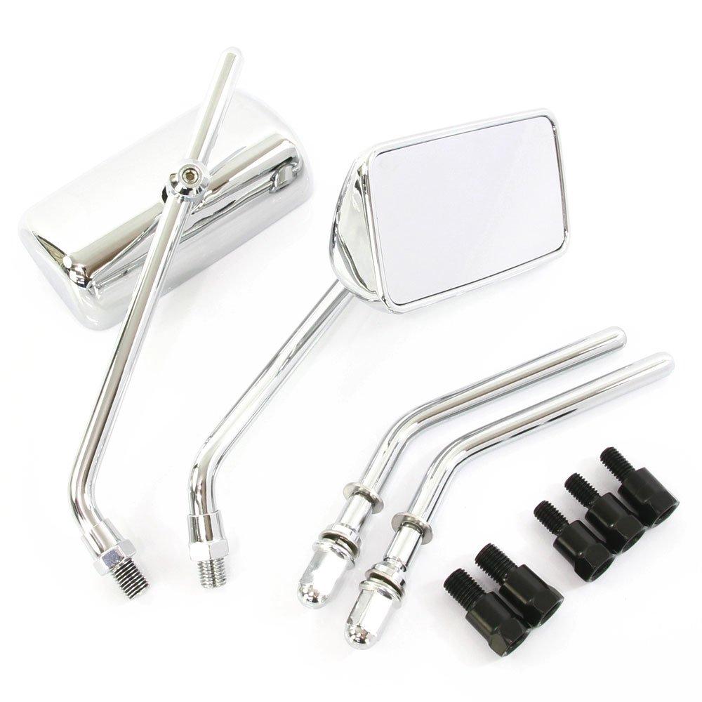 Universal Chrome Plated Square Mirrors with 10mm and 8mm Mounting Harley and Thread Adapters Set of 2 Screws, Brackets, Right-Hand Left-Hand Included,