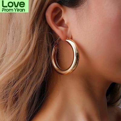 50 Mm Big Gold Hoops Earrings Minimalist Thick Tube Round Circle Earrings For Women Zinc Alloy Trendy Hiphop Rock