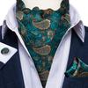Mens Ascot Silk Cravat Blue Paisley Tie Handkerchief Cufflinks Set Formal Party