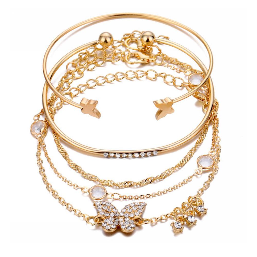 

Stackable Women S Bracelet 5pcs/set Artificial Crystal Beach Vacation Style Bracelet Series Daily Wear Butterfly Wedding Fashionable Unique золотистий