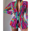 European and American Women's Clothing Fashion Suit Print Shorts Suit Long Sleeve Printed Shorts Suit