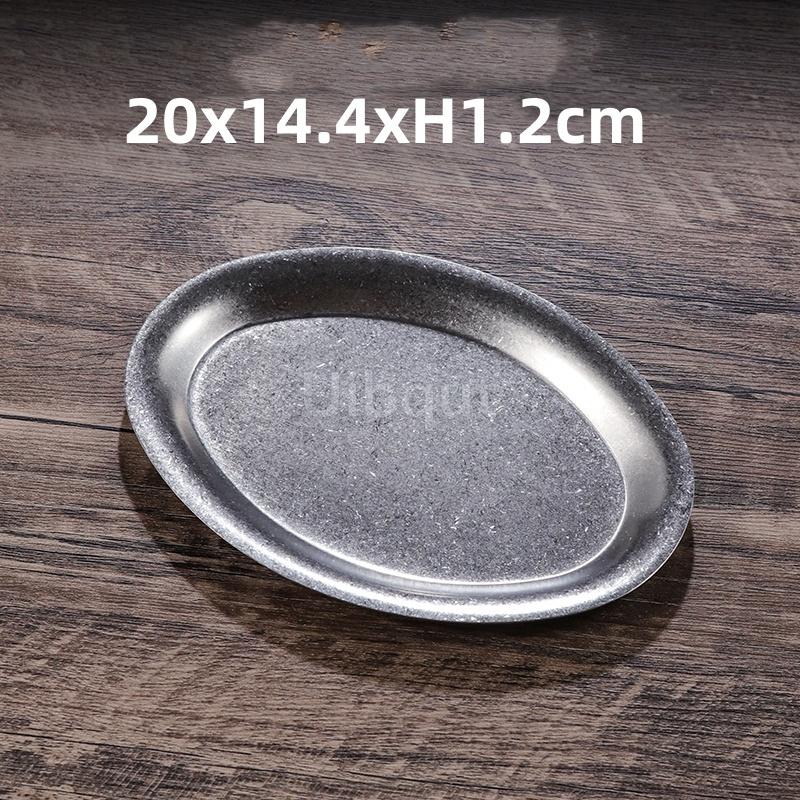 Retro old style classical stainless steel plate tableware snowflake gray style oval fish flat plate barbecue hot pot coffee tray