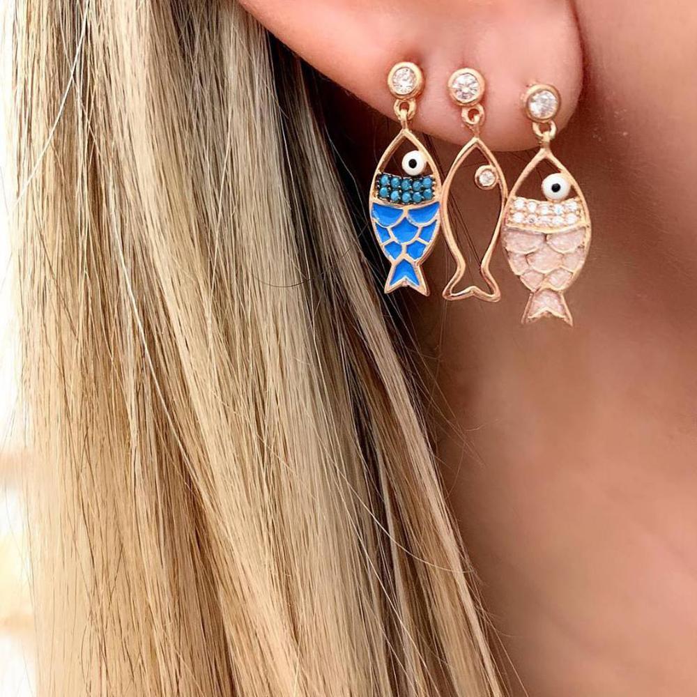 Cartoon Hollow Zircon Fish Earrings New Bohemian Ocean Elements Cute Fashionable Creative Design Earrings Women Holiday Jewelry