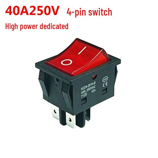 

40A 250VAC High-Current Spot Welder Switch, Four-Pin Two-Position, Lighted Boat-Shaped Rocker Switch KCD4 40A High Power 4-Pin Red Light (1 piece)