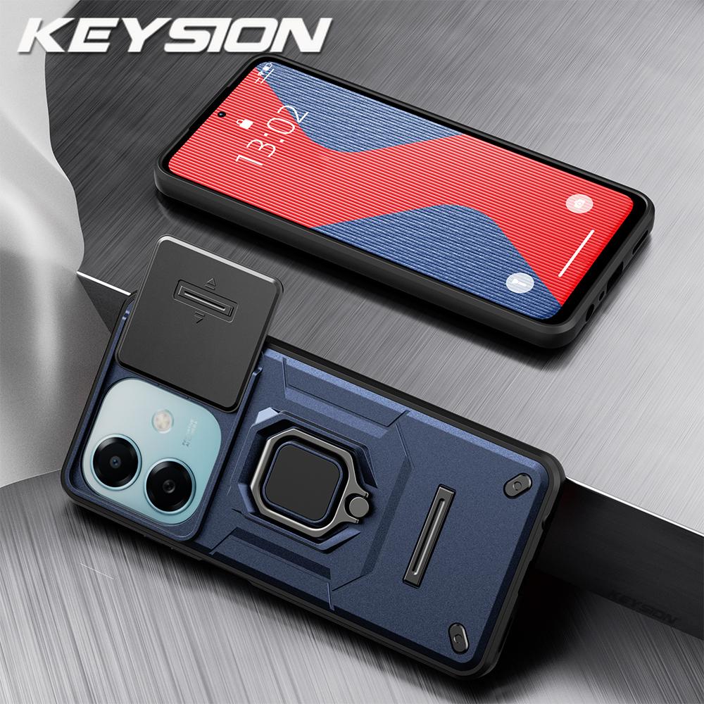 KEYSION Shockproof Armor Case for OPPO A3 5G A3X Slide Camera Lens Protection Ring Stand Phone Back Cover for OPPO A40 A40m