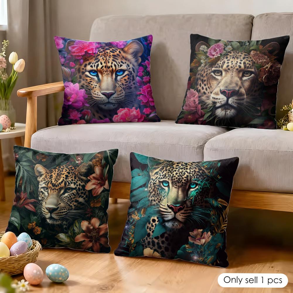 Leopard Wreath Art Cushion Cover Soft Plush Fabric DoubleSided Printed Cushion Covers for All Seasons Modern HomeDecor Gift