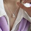 Classic Elegant Silver Single Shiny Zircon Round Grey White Pearl Pendant Necklaces for Women Collarbone Chain Jewelry