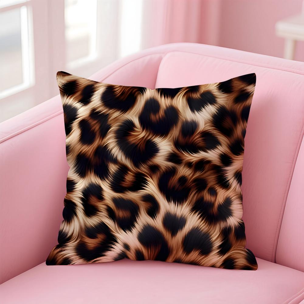 PPlaid and Leopard Print Textures Cushion Cover Pillowcase Short Plush Invisible zipper Room Sofa Cushion Cover