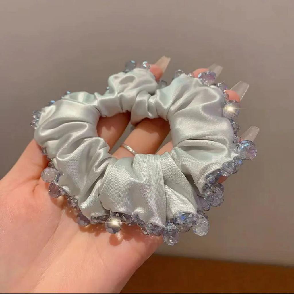 Minimalist & Versatile Rhinestone Trim Satin Scrunchie - Solid Color, Durable Hair Tie for Office Women, Suitable for High Ponytails & Updos