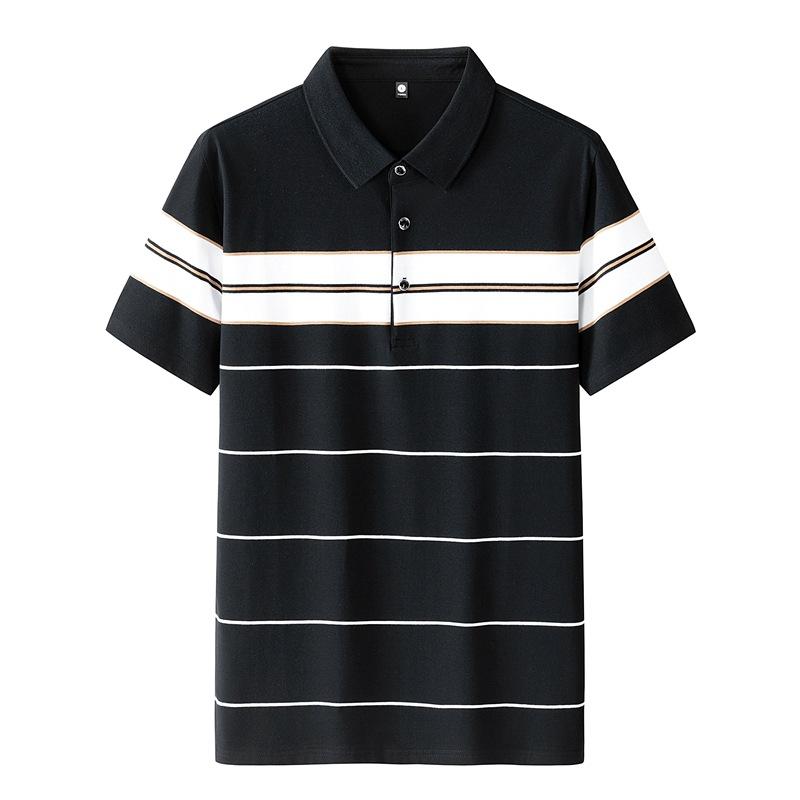 Men's and Women's Summer New Trendy Loose Clothes Trendy Brand Striped Couples Hong Kong Style Pure Cotton Short-sleeved T-shirt Lapel POLO Shirt