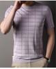 Men's Striped Round Neck Tencel Cotton Silk Short Sleeve T-shirt