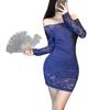 Sex clothes plus size one-word shoulder pure lace dress sexy slim and thin Spice girl bottom hip wrap