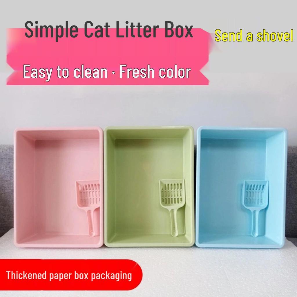 Small Anti-Splash Semi-Enclosed Cat Litter Box with Litter - Square Cat Toilet and Cleaning Pan