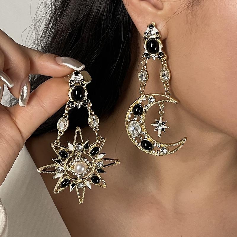 Medieval Earrings, Colored Diamond Earrings for Women, Retro Star Moon Asymmetrical Earrings, Earrings for Women