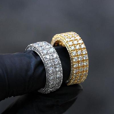 Fashion Light Luxury Full Zircon Men'S Rings, Street Domineering Punk Hip Hop Couple Row Rings