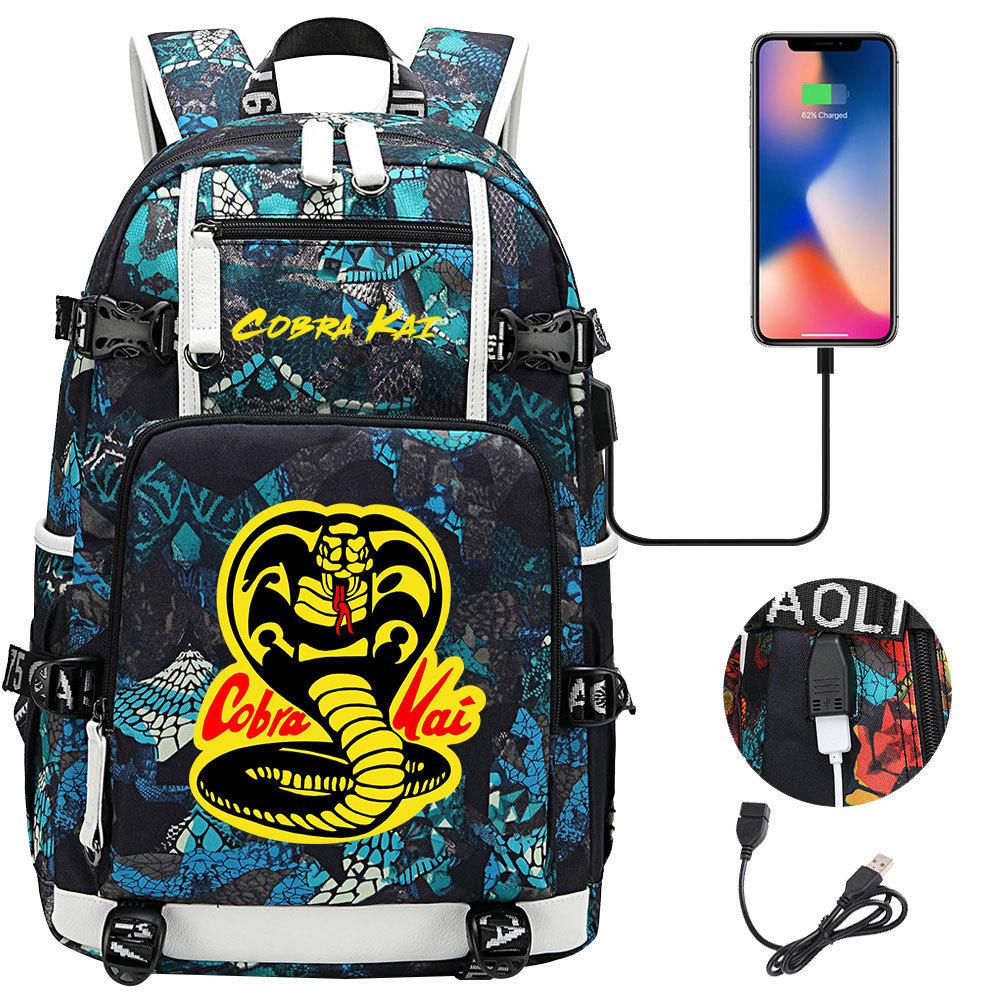 American Drama Cobra Print USB Teen Student Schoolbag Men and Women Leisure Large Capacity Travel Backpack
