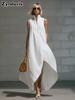 New Fashion Minimalist Sleeveless Zippered Loose Cotton Linen Dress for Women
