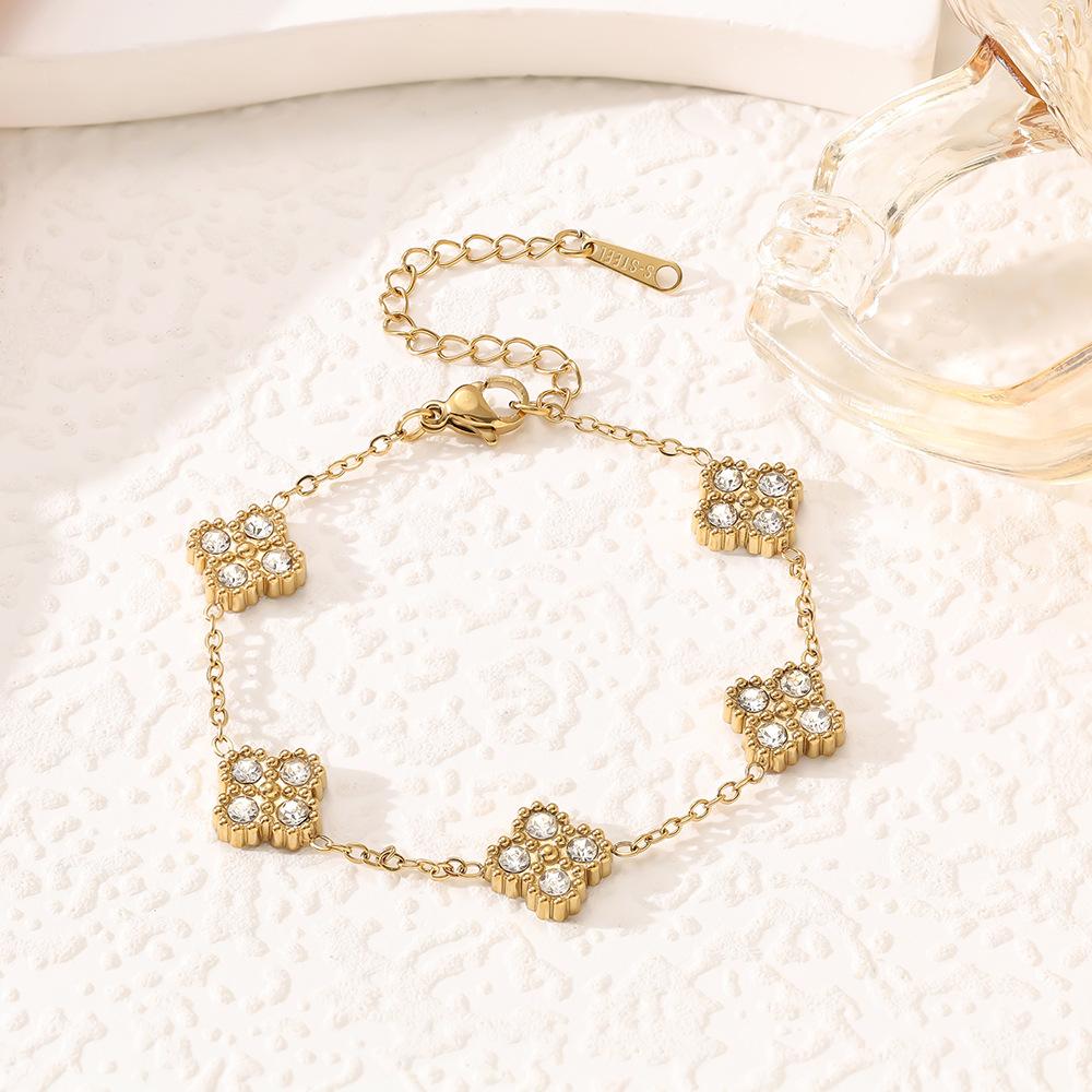9mm Four-leaf Clover Titanium Steel Bracelet Necklace Earrings and Ring 4-piece Set for Women A Touch of Luxury Jewelry
