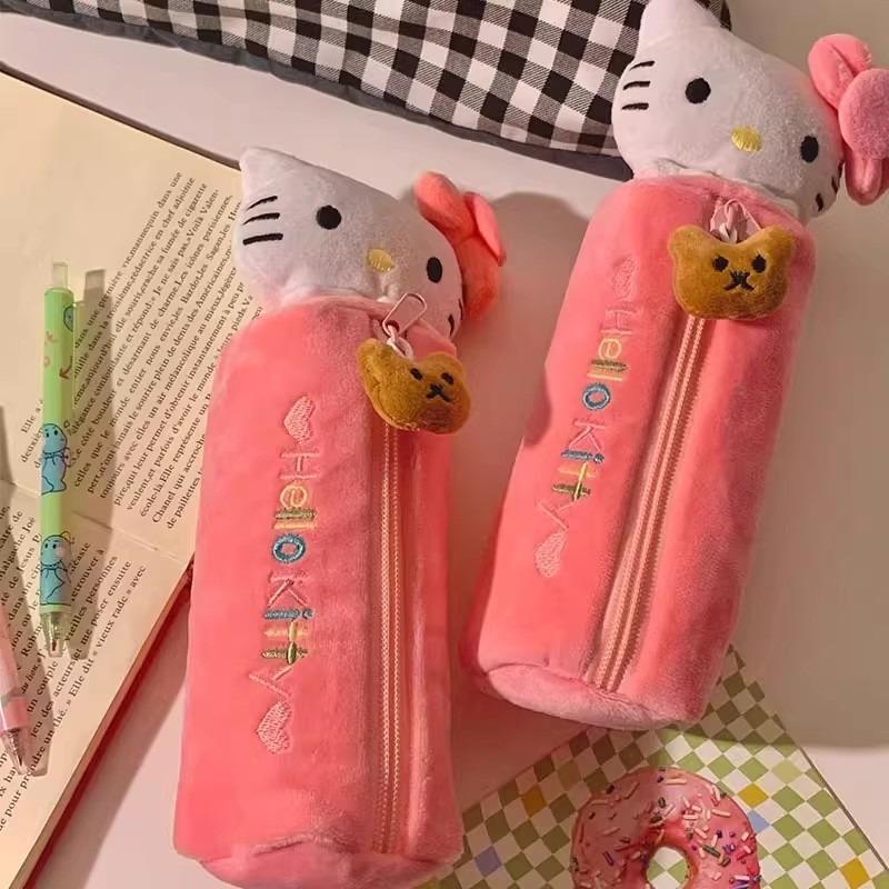 Miniso Plush Pen Case for Room and Office Zippered Portable Pen Holder with Hello Kitty Avatar and Icon