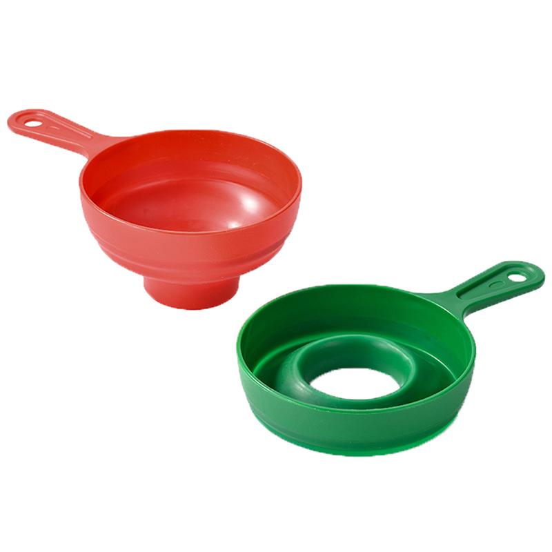 Vikbar teleskopisk plasttratt för bred mun och burkar. Hopfällbar tratt med lång hals. Vätskepåfyllningsgadget. Köksredskap