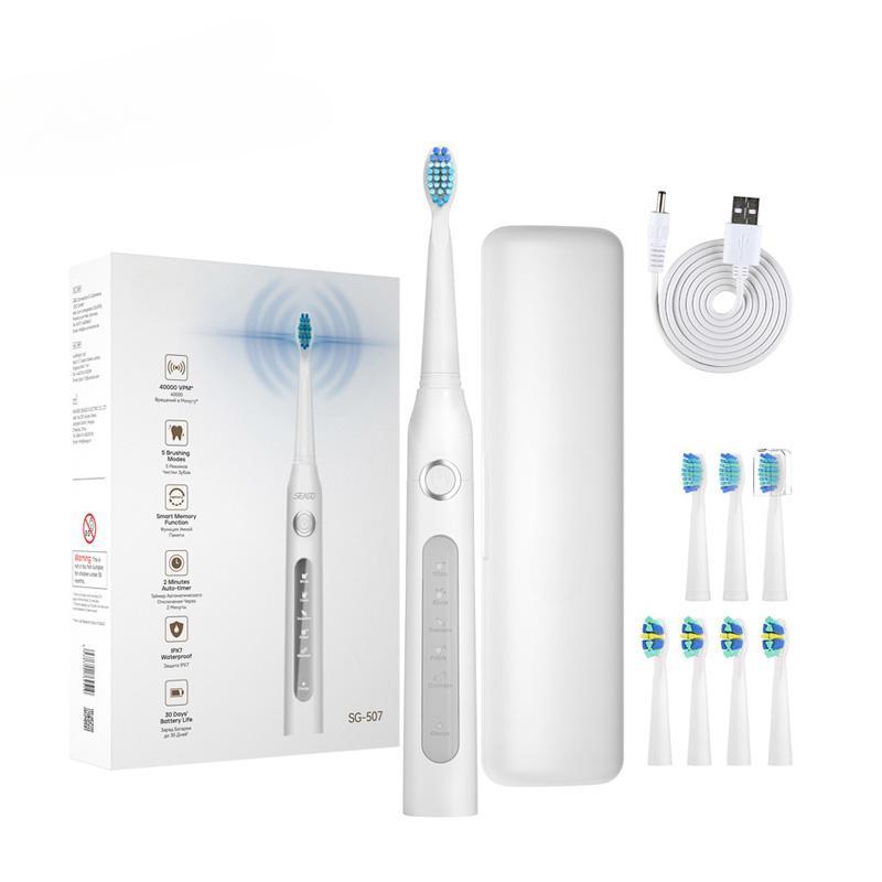Sonic Electric Toothbrush SG-507 Adult Timer Brush 5 Modes USB Charger Rechargeable Toothbrushes Replacement Head Set (1 Handle 3 Heads) AVE