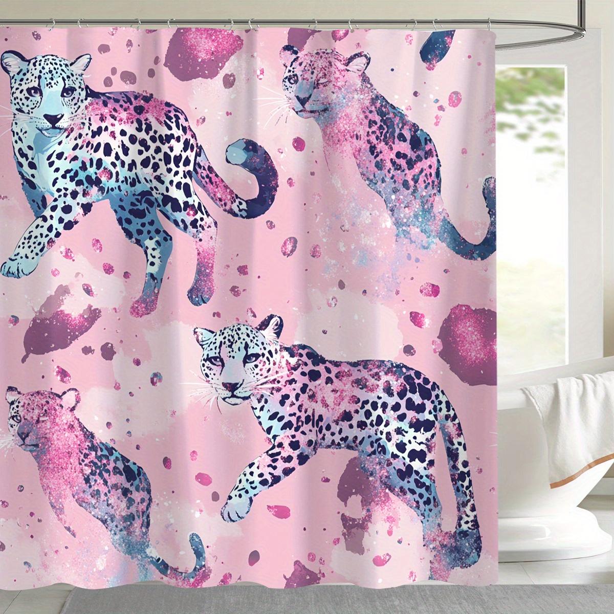 

1 Piece Fashionable Pink Leopard Shower Curtain, Polyester With Hooks, Machine Washable, Bright Digital Print, Easy To Clean W60H190(CM)-1 Pcs