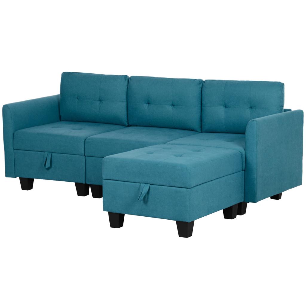 'L' Shape Modular Sofa, with Storage - Light Blue