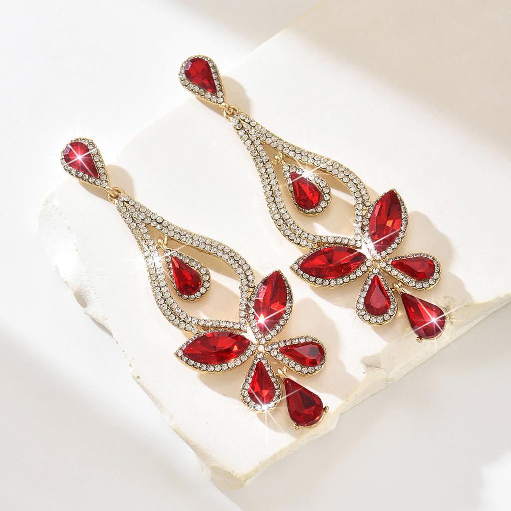 Long Colorful Crystal Bridal Wedding Water Drops Earrings for Women Prom Pageant Vintage Rhinestone Statement Earring