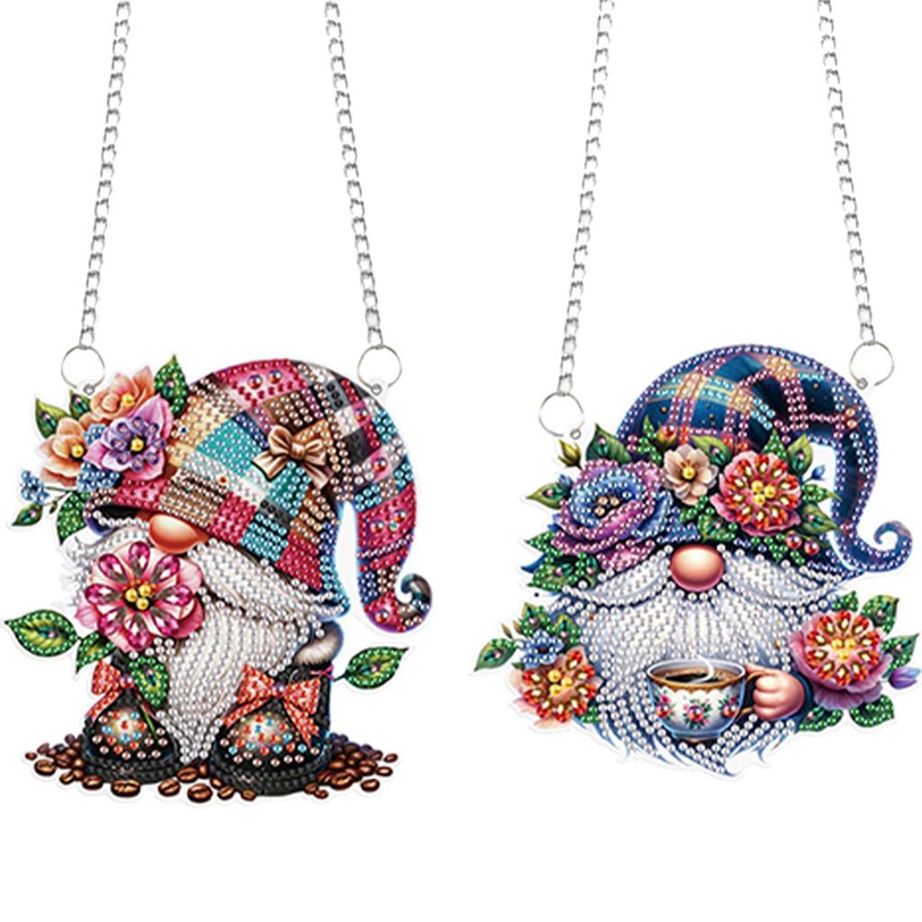 2Pcs Flower Gnome 2D/Flat DIY Diamond Painting Set Rhinestone Diamond Art Window Pendants Window Hanging Art for Home Decor
