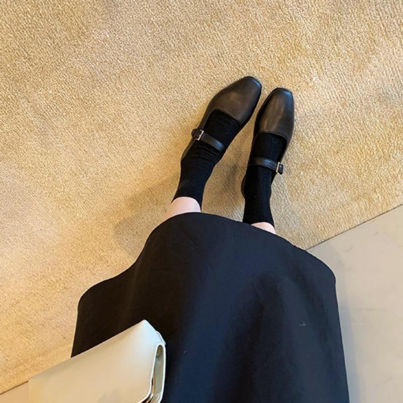 Nei Zeng~ Leather thick-soled one-word with Mary Jane shoes, women's wedge heel, niche flat-soled small leather shoes, thick-heeled single shoes