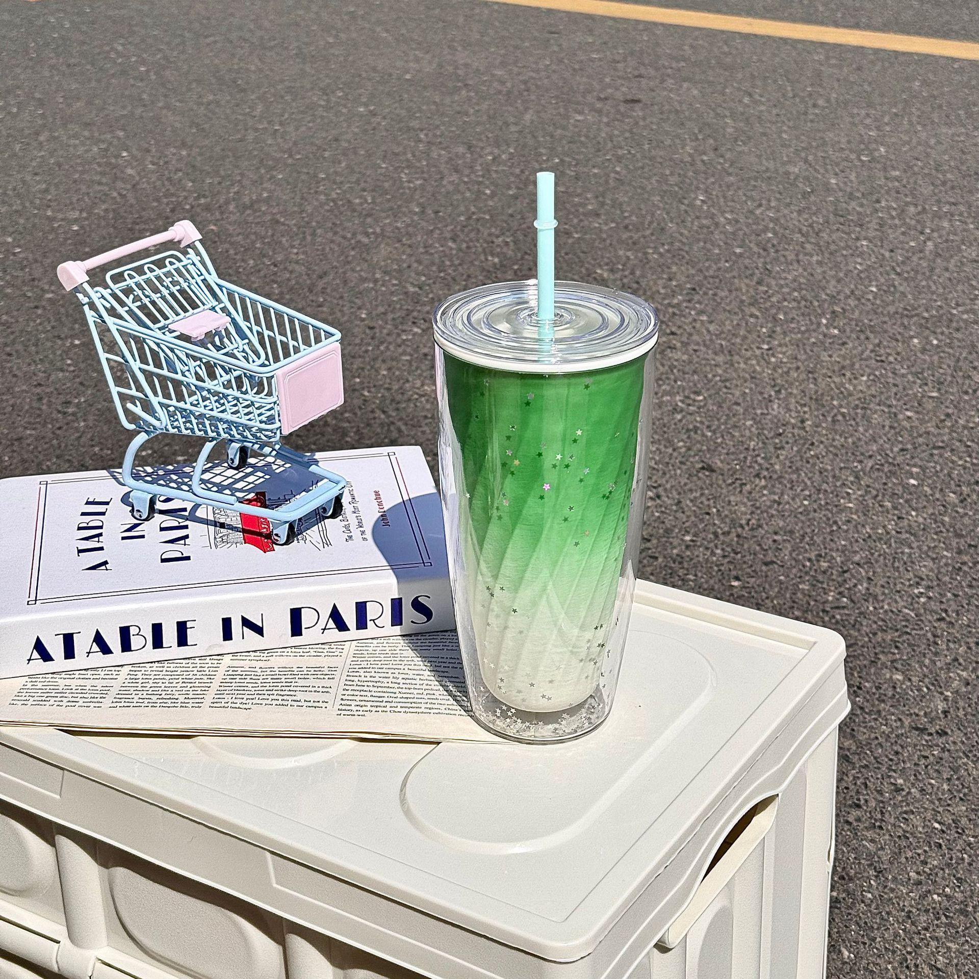 

Summer plastic water cup female high value straw cup, portable sports large capacity gradual change color cup 750ml