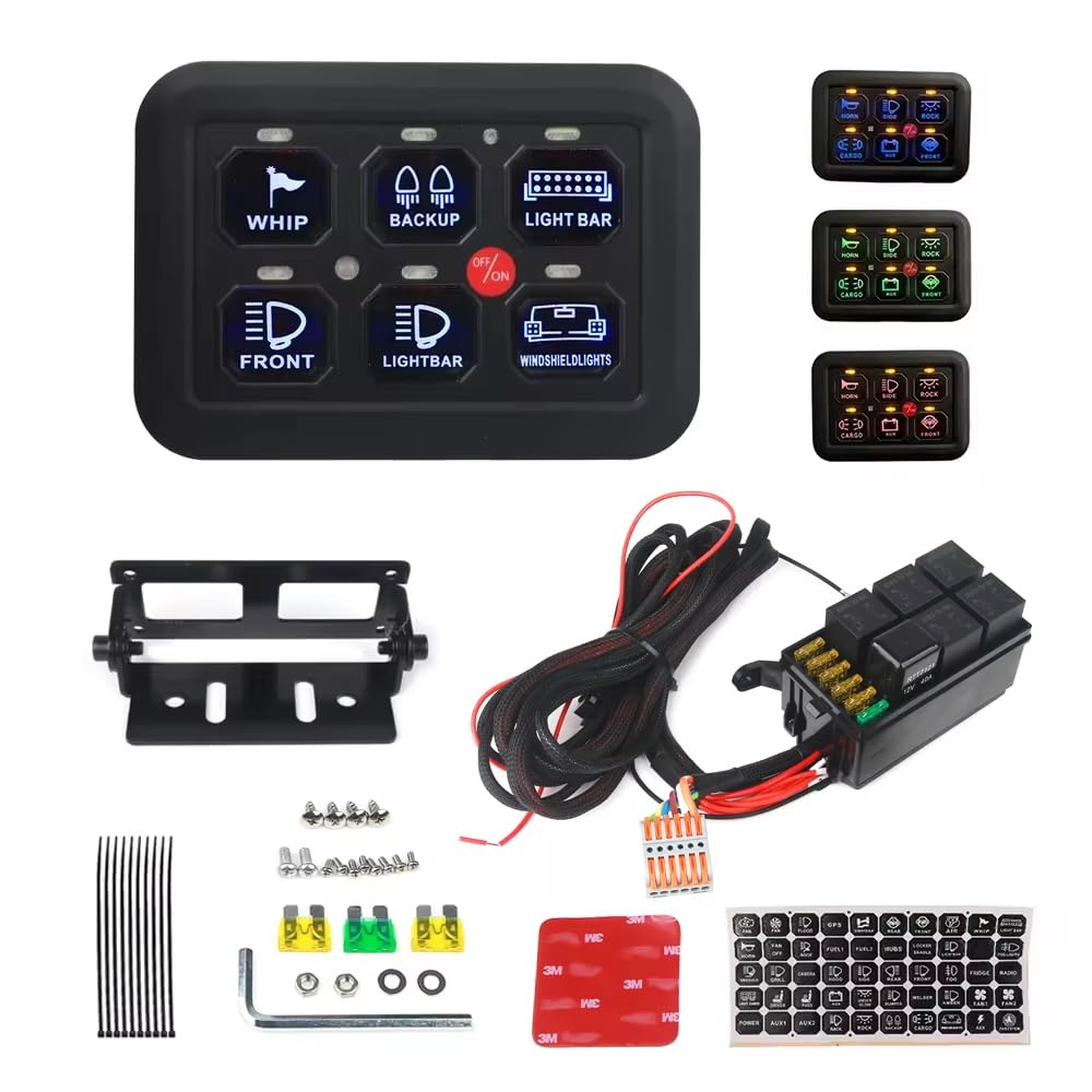 12V LED Switch Panel Circuit Control Relay System Box Slim Touch Control Panel Boat Jeep UTV Caravan Vehicle Switch Box 12V 6-Gang 600W-1200W In-Car