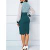 Plus Size Women's Lace Long Sleeve Bodycon Dress Elegant High Waist Patchwork Midi Office Dress