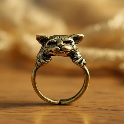 Adjustable Lazy Cats Ring Lovely Animal Alloy Jewelry For Women And Girls Lightweight Comfortable Fashion Accessory