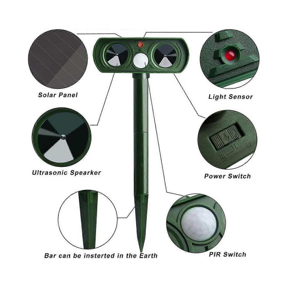 Solar Powered Waterproof Cat Repellent Fox Repellent Garden Ultrasonic Pet Deterrents Solar Animal Repeller Outdoor with Motion Sensor for Bird Dogs R