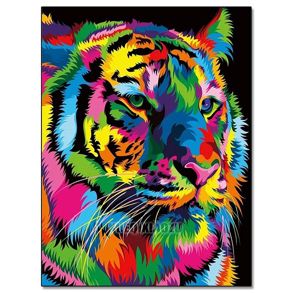 Peinture au Diamant 5D DIY Animaux Lion Chat Tigre Kit de Point de Croix Broderie Diamant Ronde Complète Mosaïque Artistique Image de Strass