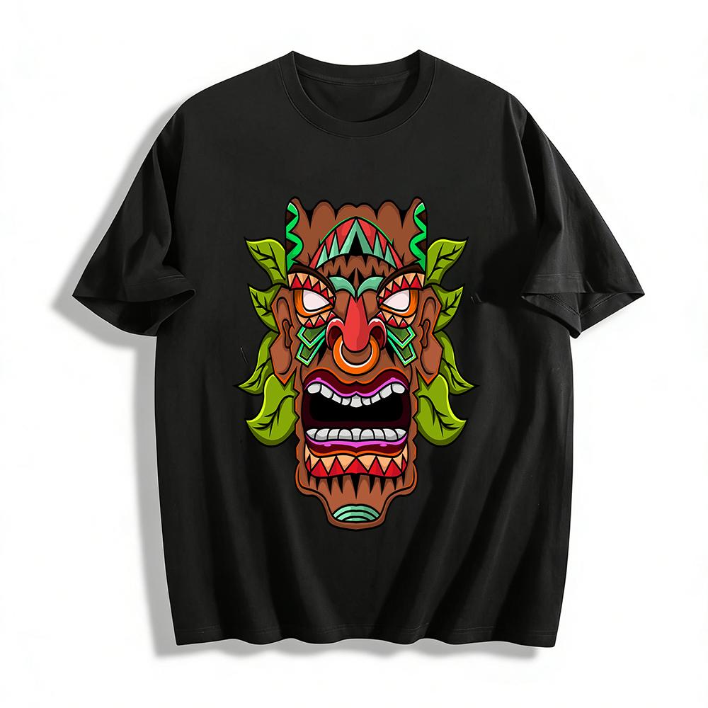 Retro Tribal Totem Print Short Sleeve T-Shirt Casual Top Pure cotton T-shirt XXS