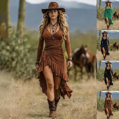 Bohemian Pleated Ruffle Irregular Midi Dress for Women