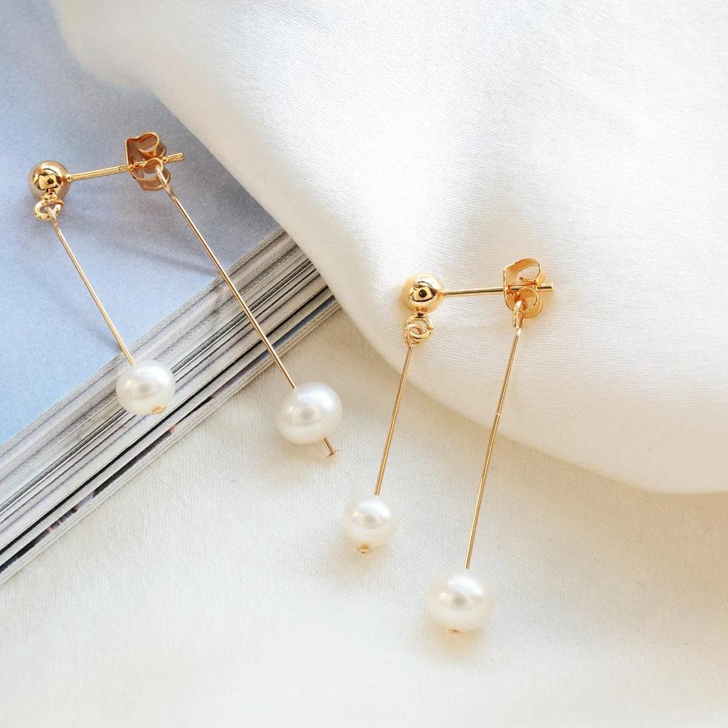 Women Gold Irregular Freshwater Pearl Drop Earrings Elegant French Long Dangle Statement Jewelry