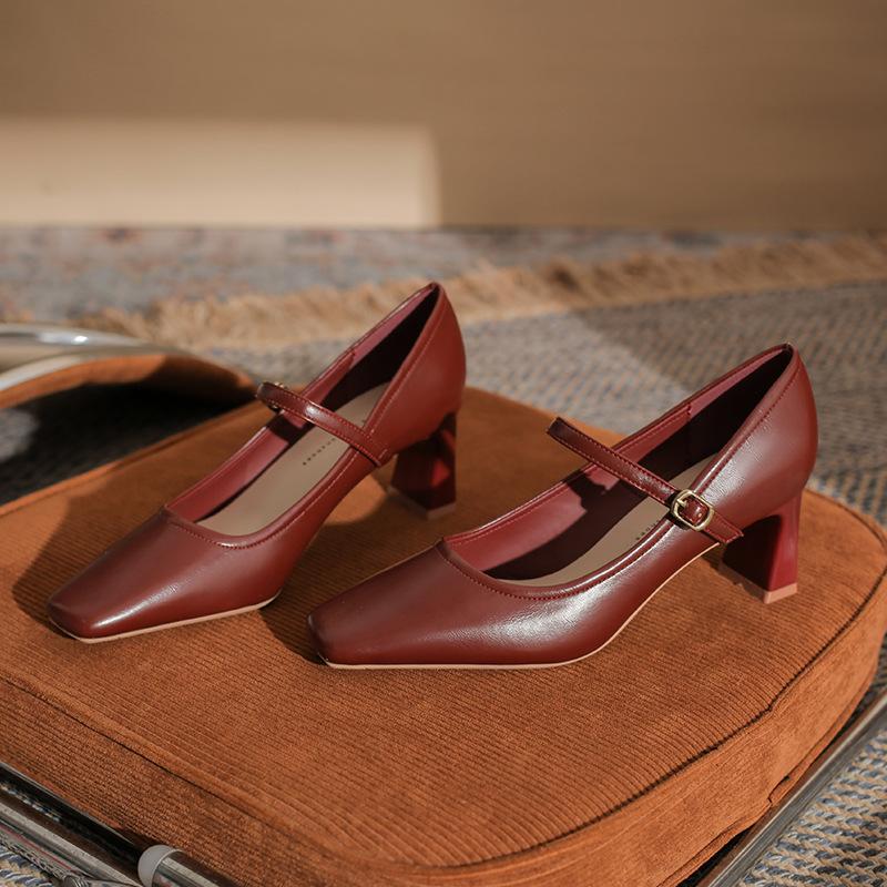 Fashion High Heels Thick Heel New Square Head Word with Versatile Mary Jane Shallow Mouth Single Shoes Women