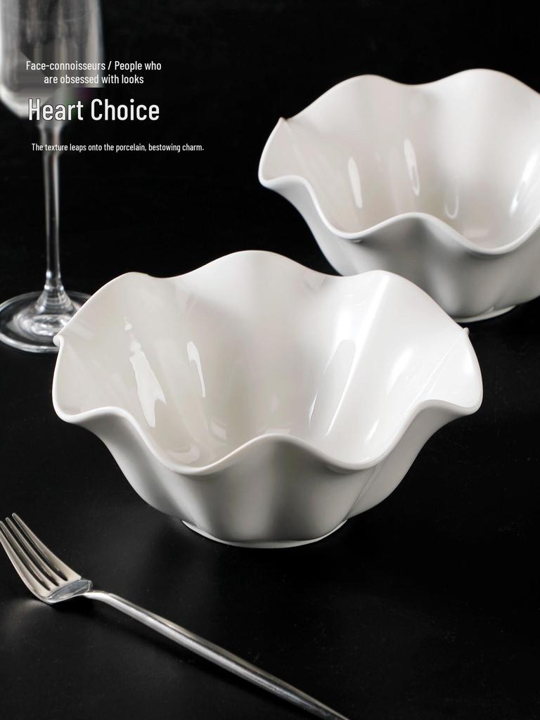 Irregular Ceramic Ramen and Salad Bowl Set - Pure White Tableware