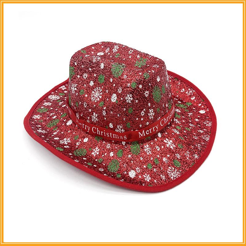 Hot Selling Christmas Party Snowflake Feather Cowboy Hat Santa Claus Western Cowboy Hat